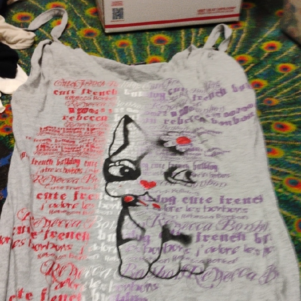 Gray Graphic Tank Top with French Bulldog Design